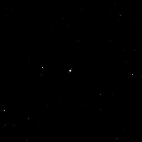 Modrý kotouček planety Uran – to jediné spatříme i v těch největších dalekohledech. Zdroj: Jiří Dušek.